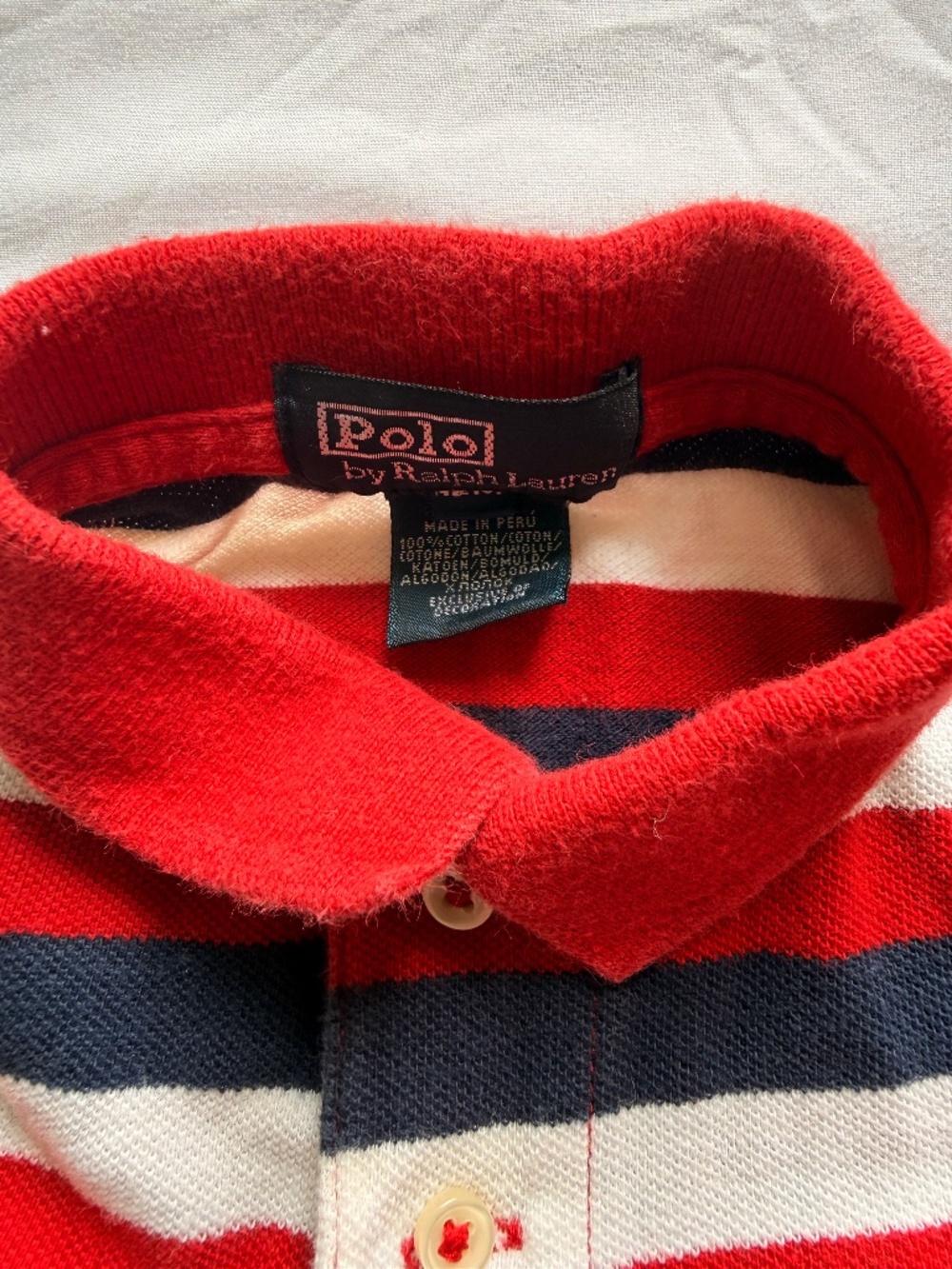 Polo Ralph Lauren Infant Boys Red White Navy Striped Polo Shirt 12m - Picture 3 of 4